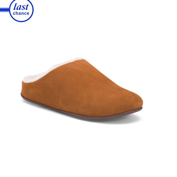 FITFLOP Tan Suede Chrissie Shearling Slippers - Picture 1 of 2